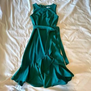 Calvin Klein Sleeveless Ruffle Tulip Hem Tie Waist Faux Wrap Dress Size 4